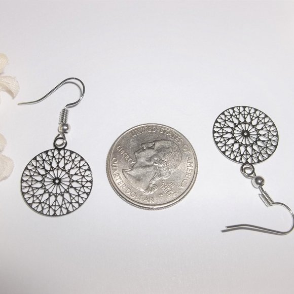 Dark Silver Circle Earrings Fashion Jewelry Dangle Drop Minimalist Style 6823 - Picture 3 of 8